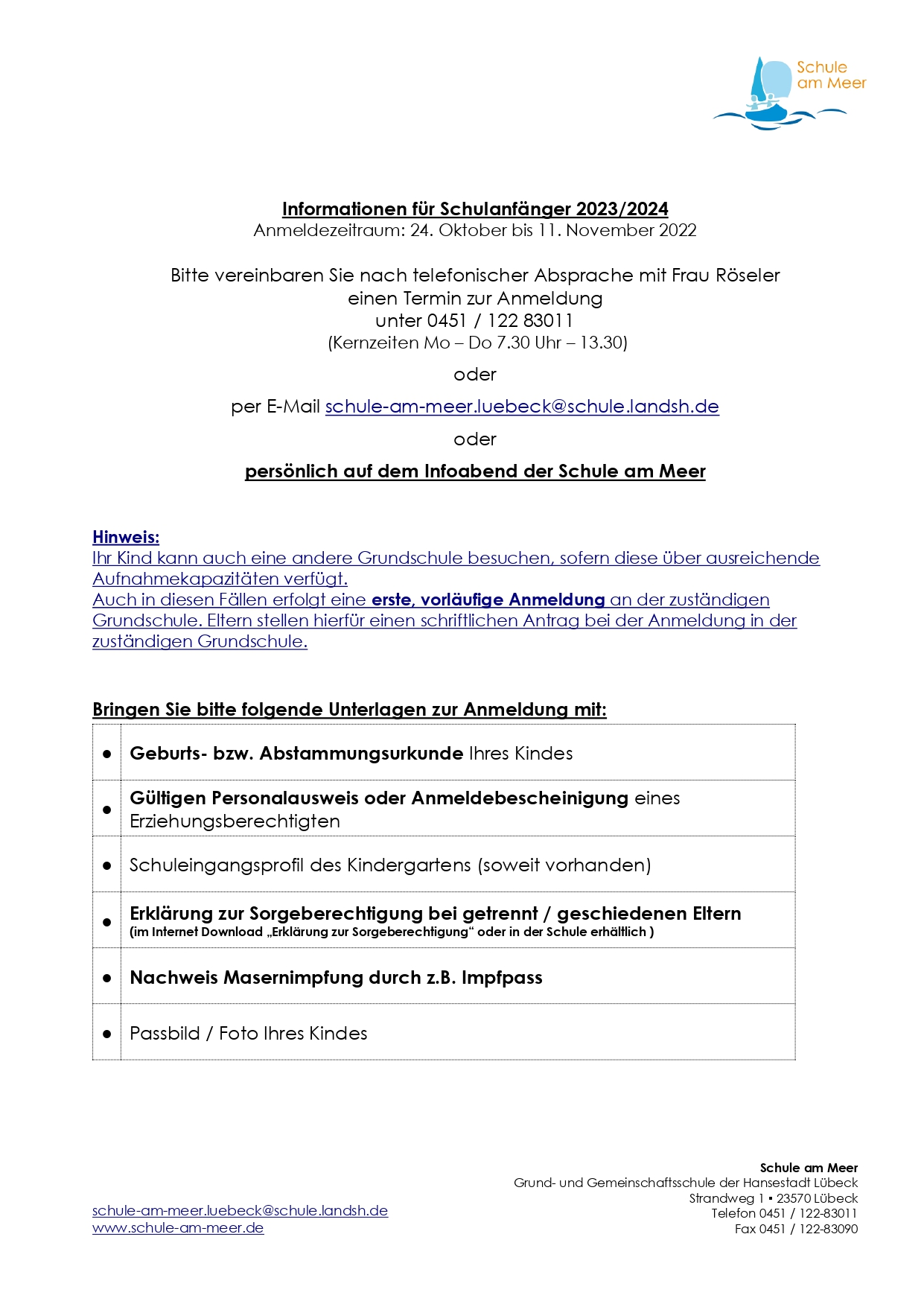 Informationen für Schulanfänger 2023 page 0001